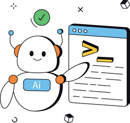 Ai robot coding with program interface artificial intelligence isometric flat vector illustration