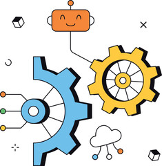 Ai robot working with gears of data cloud isometric flat vector illustration