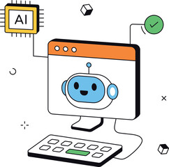 Ai tech chatbot on computer network technology isometric flat vector illustration
