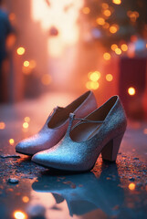 pair of women shoes on red background