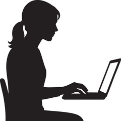 Woman working on laptop silhouette vector