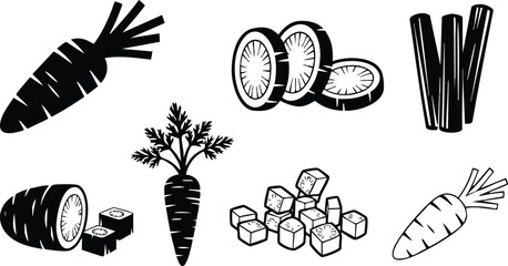 Carrot root vegetable black silhouette vector illustration fresh healthy food design