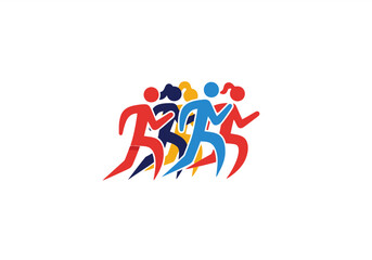 Diverse group of stylized runners logo illustrating fitness, competition, and healthy teamwork on white background.