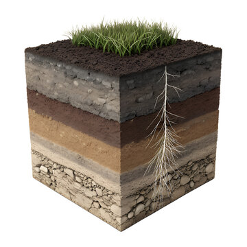 Detailed Cross-Section of Soil Layers with Grass and Roots