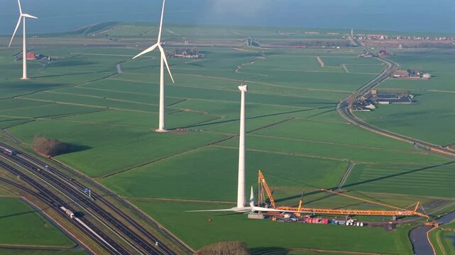 Aerial Wind Farm View with Modern Turbines Generating Clean Energy