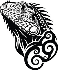 Black and white iguana head tattoo design reptile lizard animal art eps silhouette