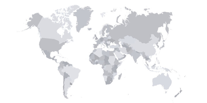 World map vector with country borders shaded monochrome continents global data visualization background