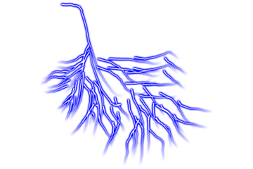 Abstract blue lightning branches against a black background