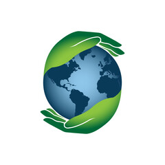 Obraz premium Green hands holding the world
