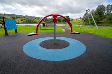 Children's playground at Durrockstock Park - Local Nature Reserve. Scotland, UK. Children and families can now enjoy the area at Park, which has a host of accessible and inclusive facilities. 
