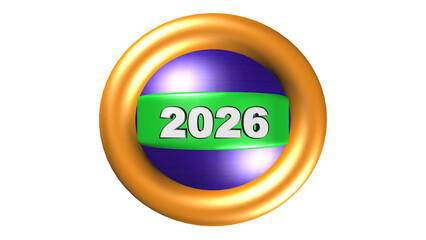 2026 new year celebration with golden ring and purple sphere