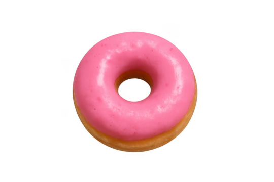 Pink donut with sweet icing on transparent background