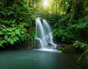 Obraz premium serene waterfall cascading over lush greenery natural irrigation in a vibrant forest