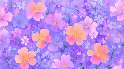 Fototapeta premium Vibrant overlay of assorted blossoms features striking purple and pink coloration