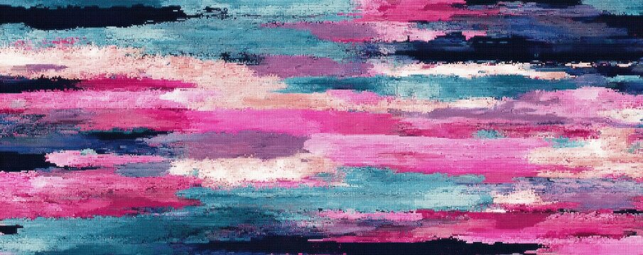 Vibrant digital glitch art showcasing vivid pink and blue abstract layers - Powered by Adobe