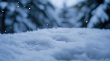 Macro Fresh Snow Crystals, Warm Bokeh Lights — Blue Winter Holiday Background, Copy Space