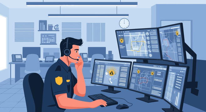 Emergency Dispatcher in Action: Responding to Alerts with Advanced Technology