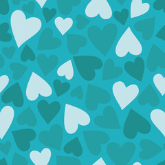 Seamless pattern with hearts. Vector illustration on blue background. It can be used for wallpapers, cards, wrapping, patterns for clothes and other.