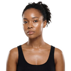 portrait of a black woman with a sports tank top. Transparent background.