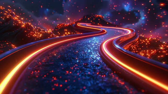 3d illustration of a digital code road concept showcasing futuristic pathways and technology
