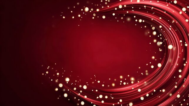 Digital airbrush swirl design with soft curves and glowing particles on a rich red background, creating a vibrant and dynamic visual experience with copy space