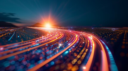 3d illustration of a digital road concept featuring advanced coding elements and patterns