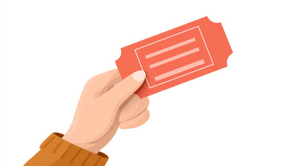 Hand holding red ticket on white background