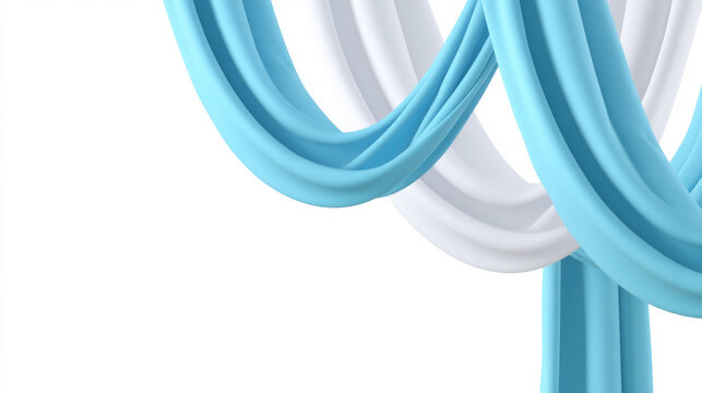 Elegant blue and white fabric drapes creating fluid artistic patterns