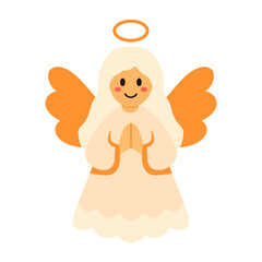 Christmas angel illustration with halo and wings in praying pose cute festive character with soft colors and serene spiritual style