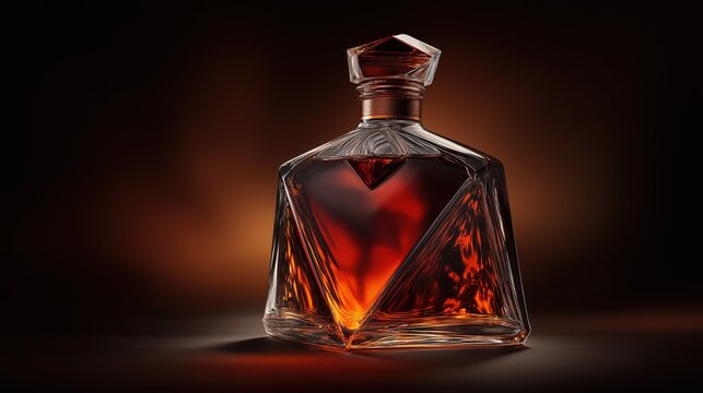 whisky, bourbon, brandy  graved crystal bottle mockup against dark deep black background