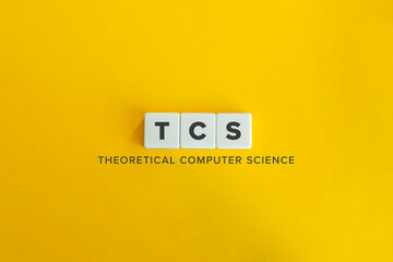 TCS Theoretical Computer Science Concept: Letter Tiles on Yellow Background