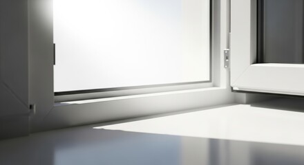 Bright window with sunlight illuminating clean white interior space, concept of copy space  