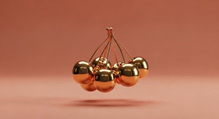 Golden cherries still life shiny metallic sphere object beautiful bunch of fruits creative food illustration concept decorative artificial cherry fruit glossy product