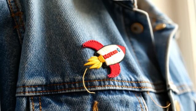 Colorful Rocket Patch on Denim Jacket