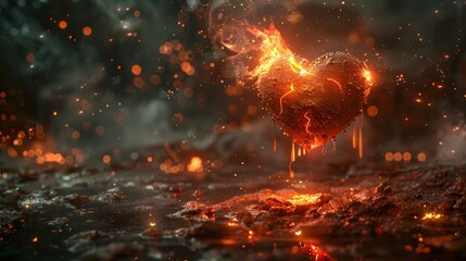 Molten gold heart dripping luminous liquid metal, shimmering sparks, dark background, high contrast surreal art