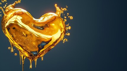Molten gold heart dripping luminous liquid metal, shimmering sparks, dark background, high contrast surreal art