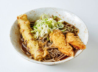 Japanese Squid tempura soba noodles, a culinary experience. Perfect for menus, blogs