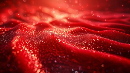 Red neon waves with flowing particles, high contrast abstract Valentine backdrop