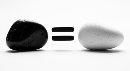 Black and white stones representing equality on a white background  