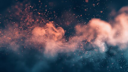 Dynamic explosion of red and white particles on dark background, romantic abstract burst