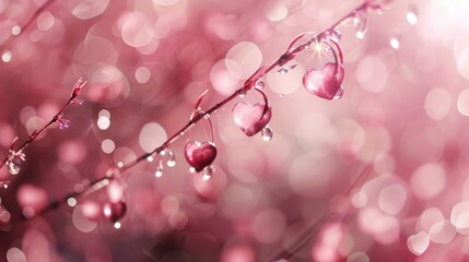 Crystal shards and hearts made of light, floating in soft rose mist, surreal minimalism