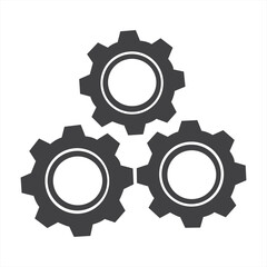 Three gray gears arranged in a triangular shape on a white background in a simple illustration
