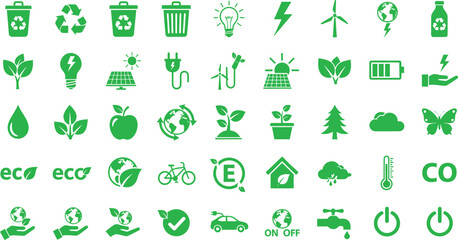 Green eco friendly icons set for environmental concepts