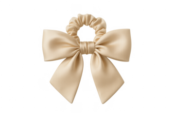 Beige satin scrunchie bow tie hair accessory