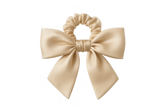Beige satin scrunchie bow tie hair accessory - Powered by Adobe