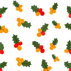 My flat 2D illustration repeating a holly  pattern isolated on a transparent background, vector, flat design, animation design, simple icon, clipart