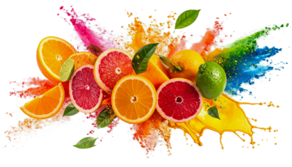 Citrus Splash, Tempera Paint Explosion, Isolated Cut Out