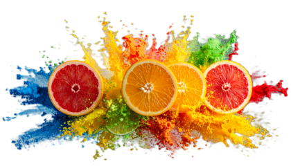 Citrus Splash, Tempera Paint Explosion, Isolated Cut Out