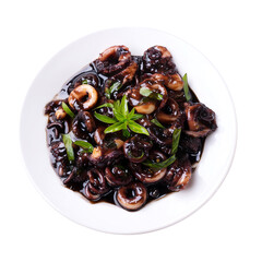 Fototapeta premium Chipirones en su tinta on a serving plate