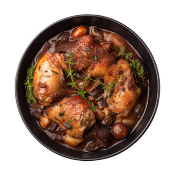 Coq au vin chicken braised in red wine